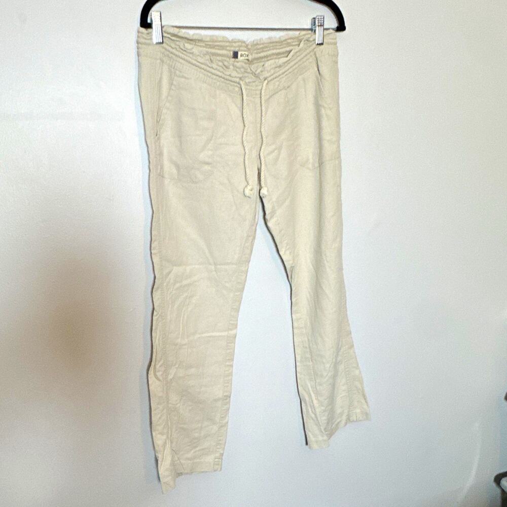 ROXY Women's Beige Cotton Cargo Pants Drawstring Elastic Waist Pockets Size M